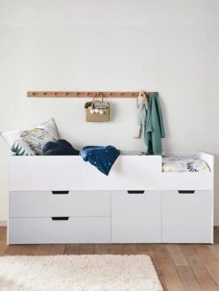 Lit Enfant Mi-hauteur XL Avec Rangements LIGNE PASSE-PASSE Blanc - Gris - Vertbaudet -Magasin De Produits Pour Bébés lit enfant mi hauteur xl avec rangements ligne passe passe 3