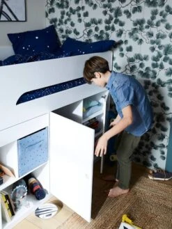Lit Mi Hauteur Avec Bureau Coulissable Combiné CAMELEO Blanc Mate - Vertbaudet -Magasin De Produits Pour Bébés lit mi hauteur avec bureau coulissable combine cameleo 2