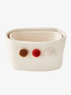 Lot De 2 Paniers En Corde à Pompons Beige - Vertbaudet -Magasin De Produits Pour Bébés lot de 2 paniers en corde a pompons 2