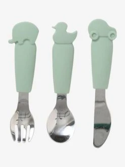 Set Couverts Enfant Silicone Et Inox X3 Sauge - Vertbaudet -Magasin De Produits Pour Bébés set couverts enfant silicone et inox x3 3