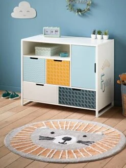 Tapis Rond Lavable Lion Gris / Orange - Vertbaudet -Magasin De Produits Pour Bébés tapis rond lavable lion 1