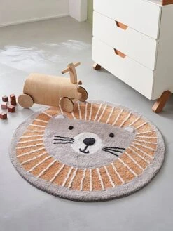 Tapis Rond Lavable Lion Gris / Orange - Vertbaudet -Magasin De Produits Pour Bébés tapis rond lavable lion 2