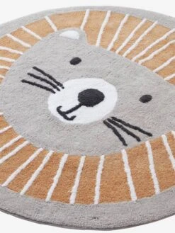 Tapis Rond Lavable Lion Gris / Orange - Vertbaudet -Magasin De Produits Pour Bébés tapis rond lavable lion 4